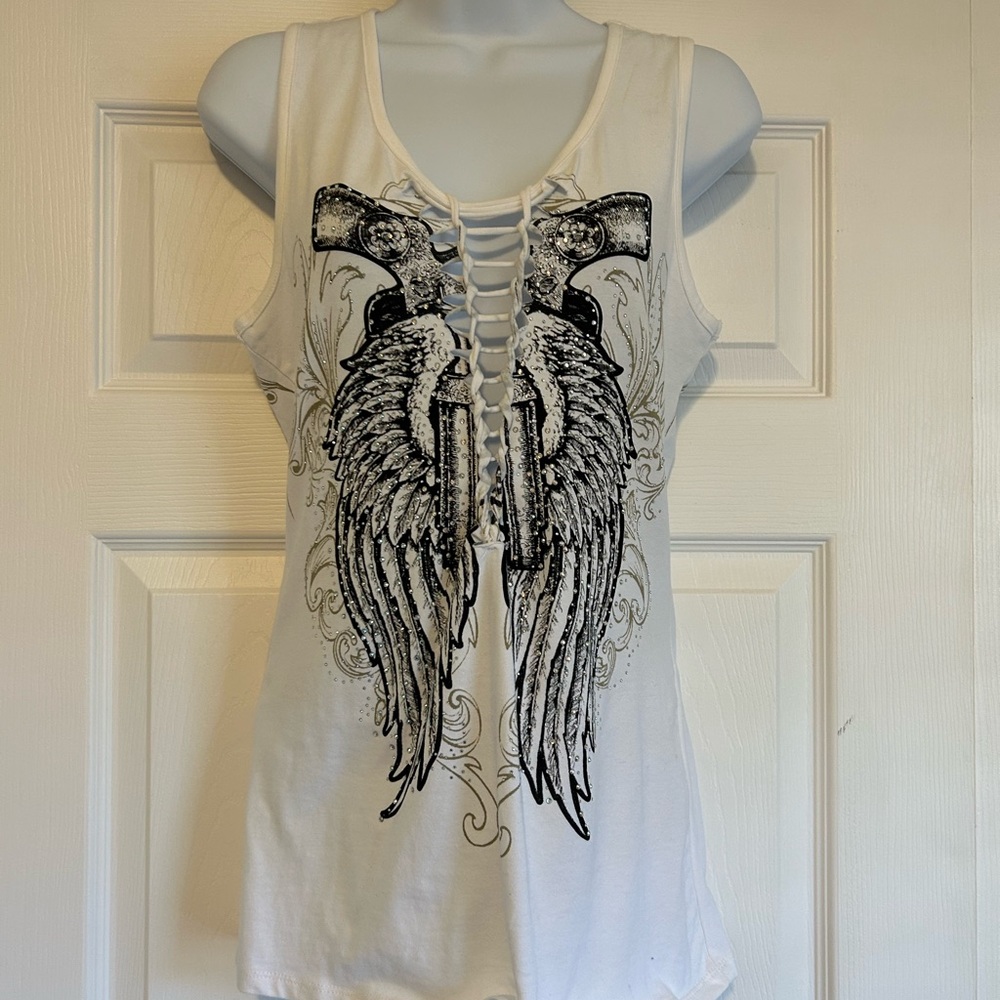 Women's White Graphic Tank Top